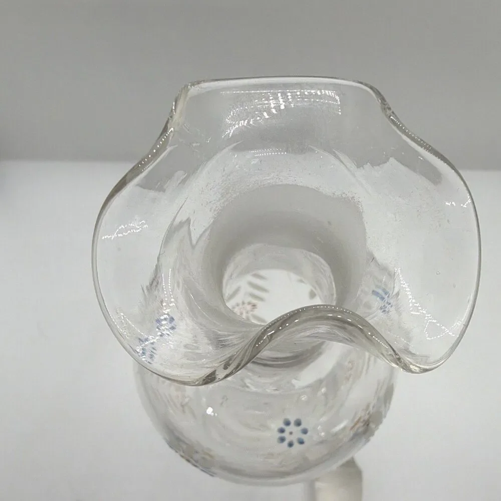 Vintage Handpainted  Floral Clear Glass Decanter Set w/ Lid/Stopper, 2pc